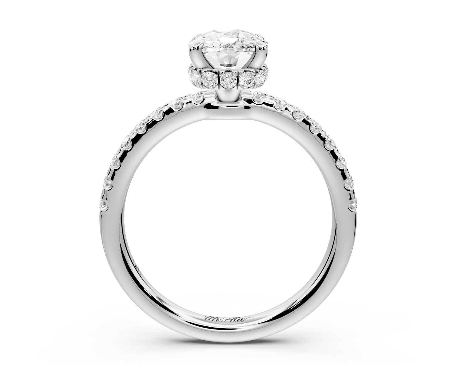 Arina - 2ct 18k white gold ecushion Diamond with a wrap around halo and pavé engagement ring - Mr. Alex Jewelry