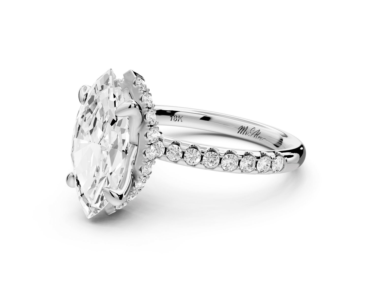Arina - 2ct 18k white gold marquise Diamond with a wrap around halo and pavé engagement ring - Mr. Alex Jewelry