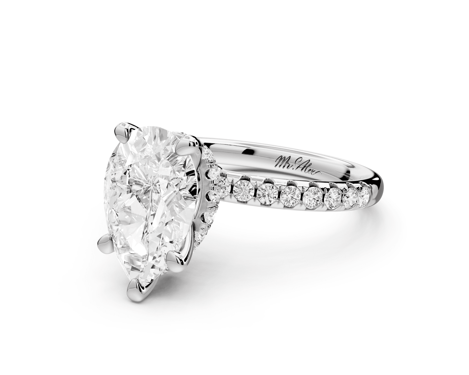 Arina - 2ct 18k white gold pear Diamond with a wrap around halo and pavé Engagement ring - Mr. Alex Jewelry