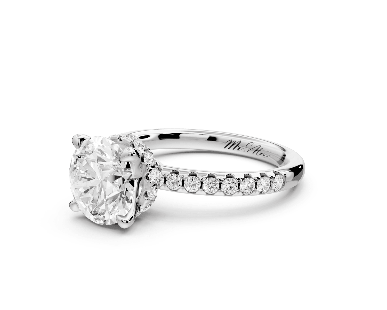 Arina - 2ct 18k white gold round Diamond with a wrap around halo and pavé engagment ring - Mr. Alex Jewelry