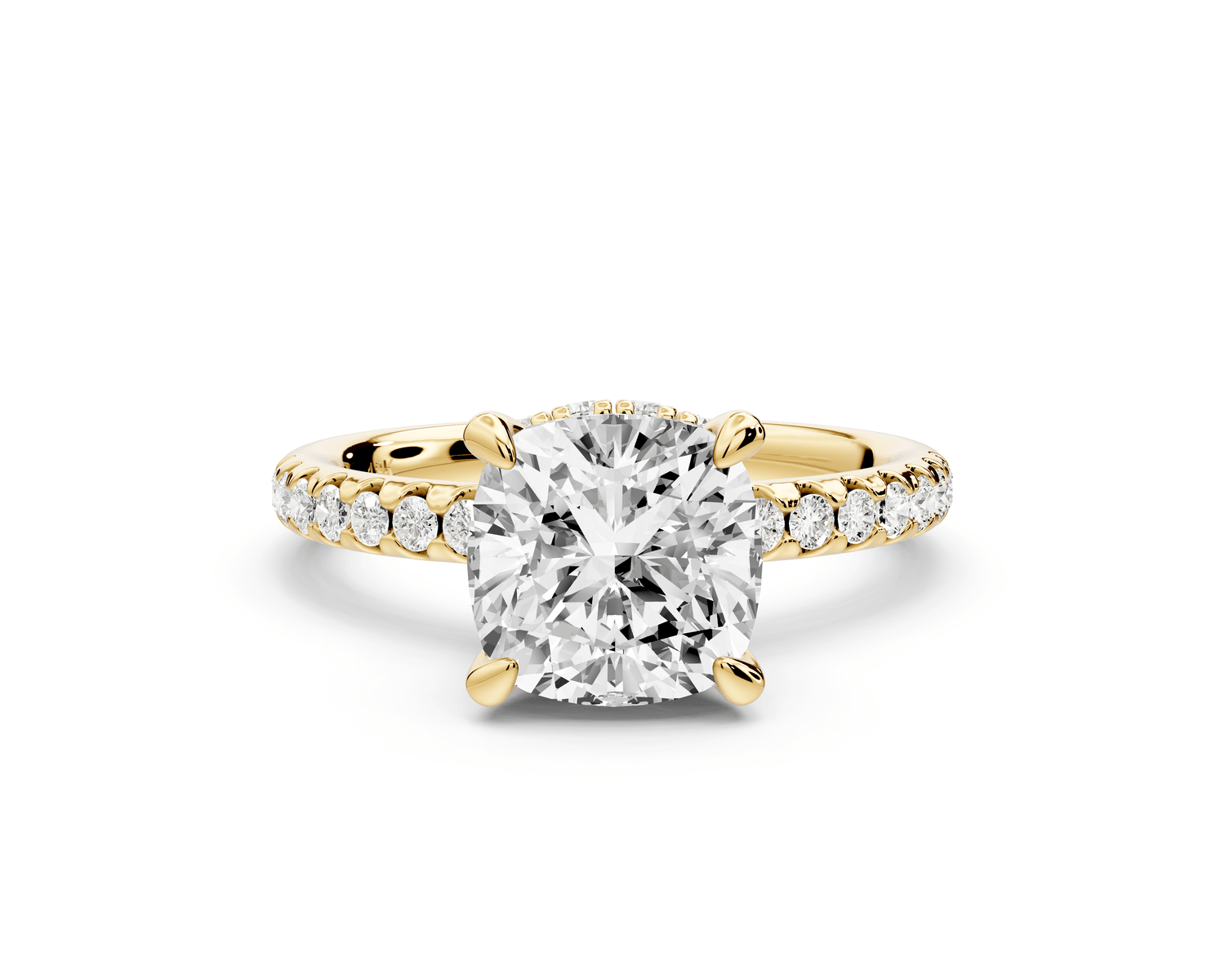 Arina - 2ct 18k yellow gold cushion Diamond with a wrap around halo and pavé engagement ring - Mr. Alex Jewelry