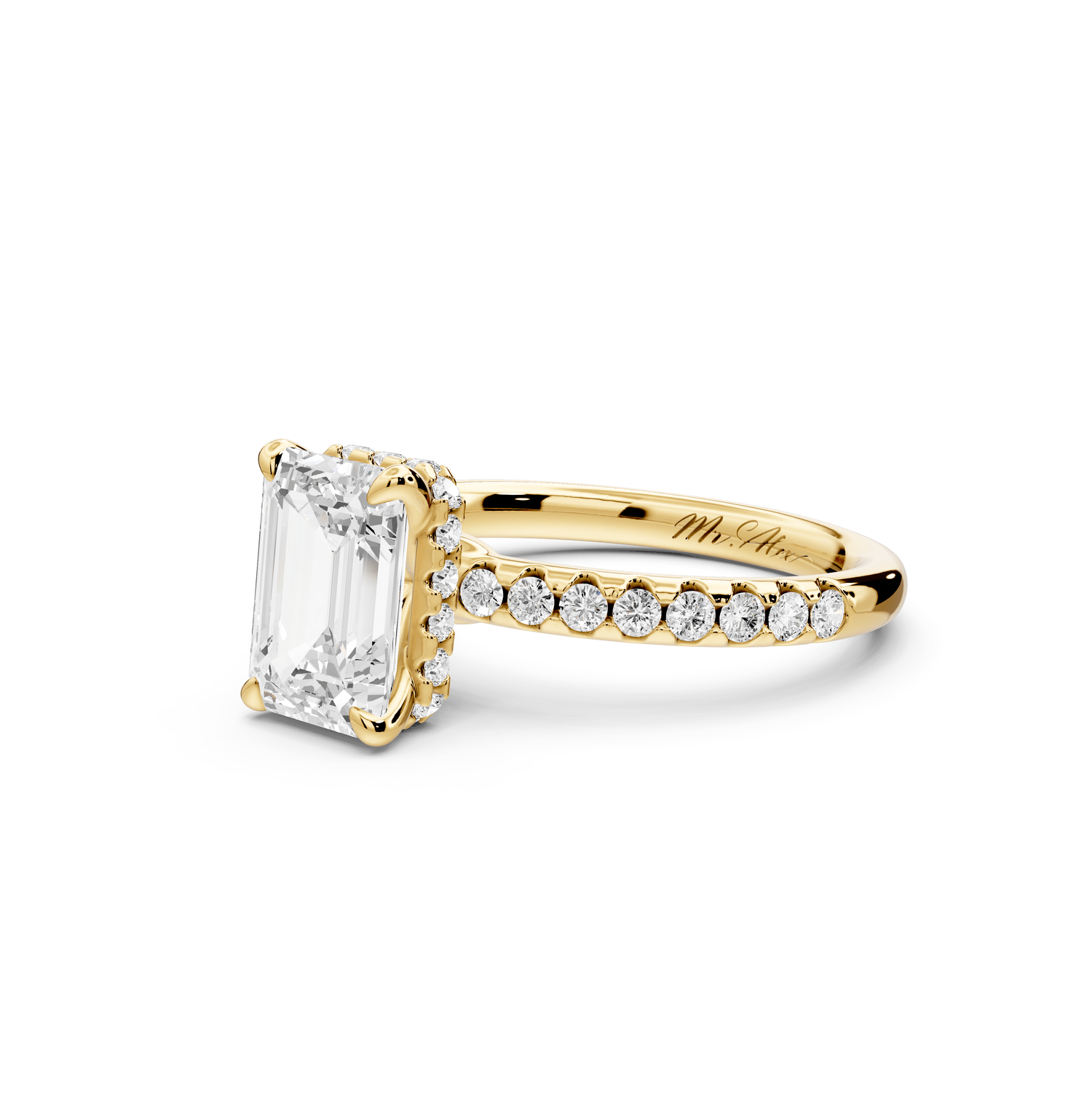 Arina - 2ct 18k yellow gold emerald Diamond with a wrap around halo and pavé Engagement ring - Mr. Alex Jewelry