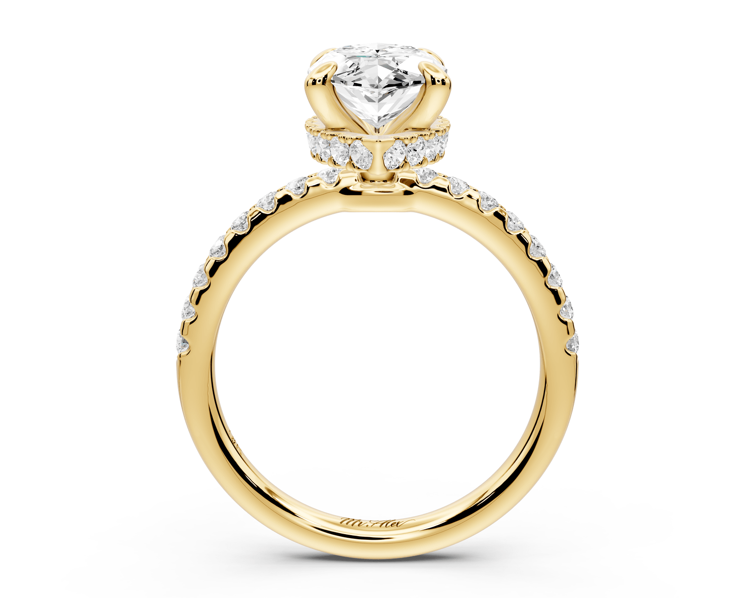 Arina - 2ct 18k yellow gold marquise Diamond with a wrap around halo and pavé engagement ring - Mr. Alex Jewelry