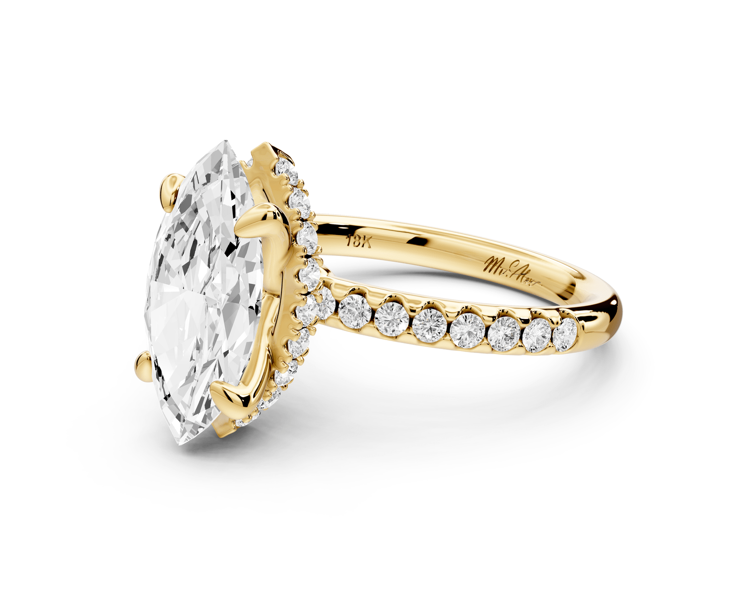 Arina - 2ct 18k yellow gold marquise Diamond with a wrap around halo and pavé engagement ring - Mr. Alex Jewelry