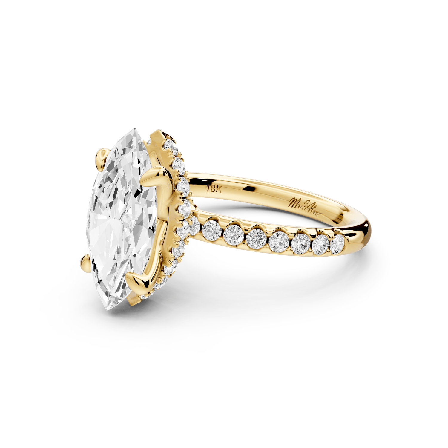 Arina - 2ct 18k yellow gold marquise Diamond with a wrap around halo and pavé engagement ring - Mr. Alex Jewelry