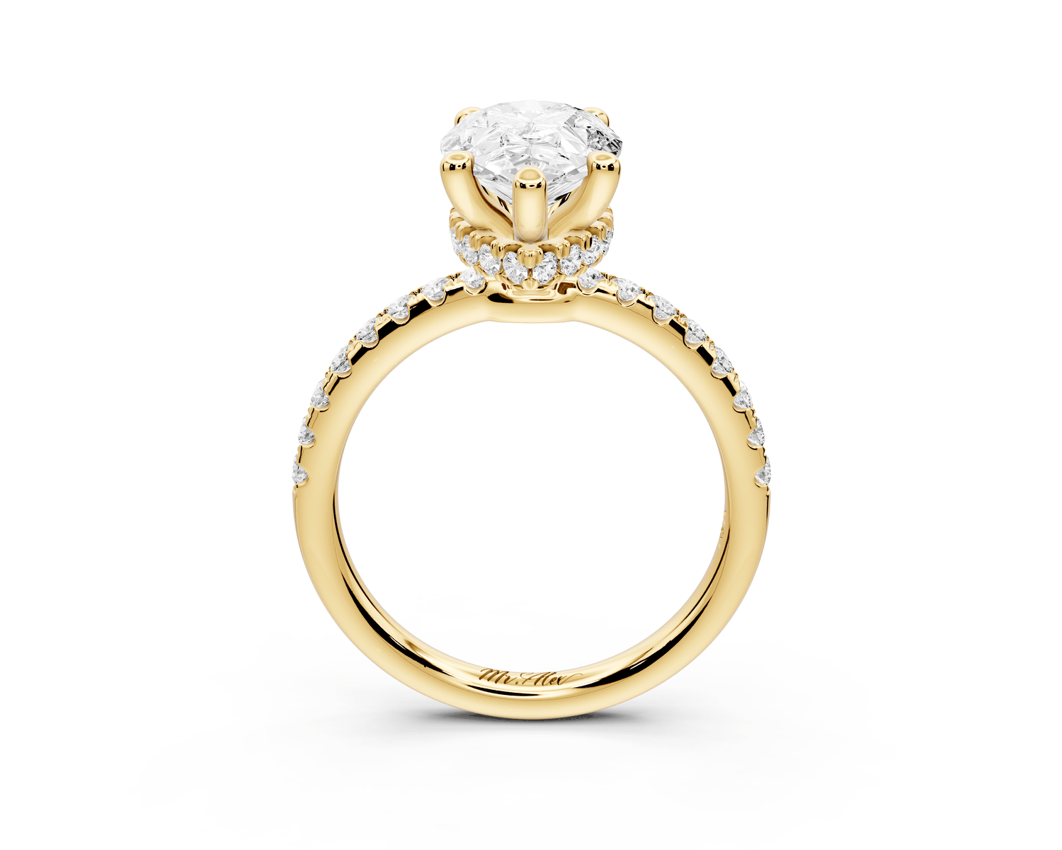 Arina - 2ct 18k yellow gold pear Diamond with a wrap around halo and pavé Engagement ring - Mr. Alex Jewelry