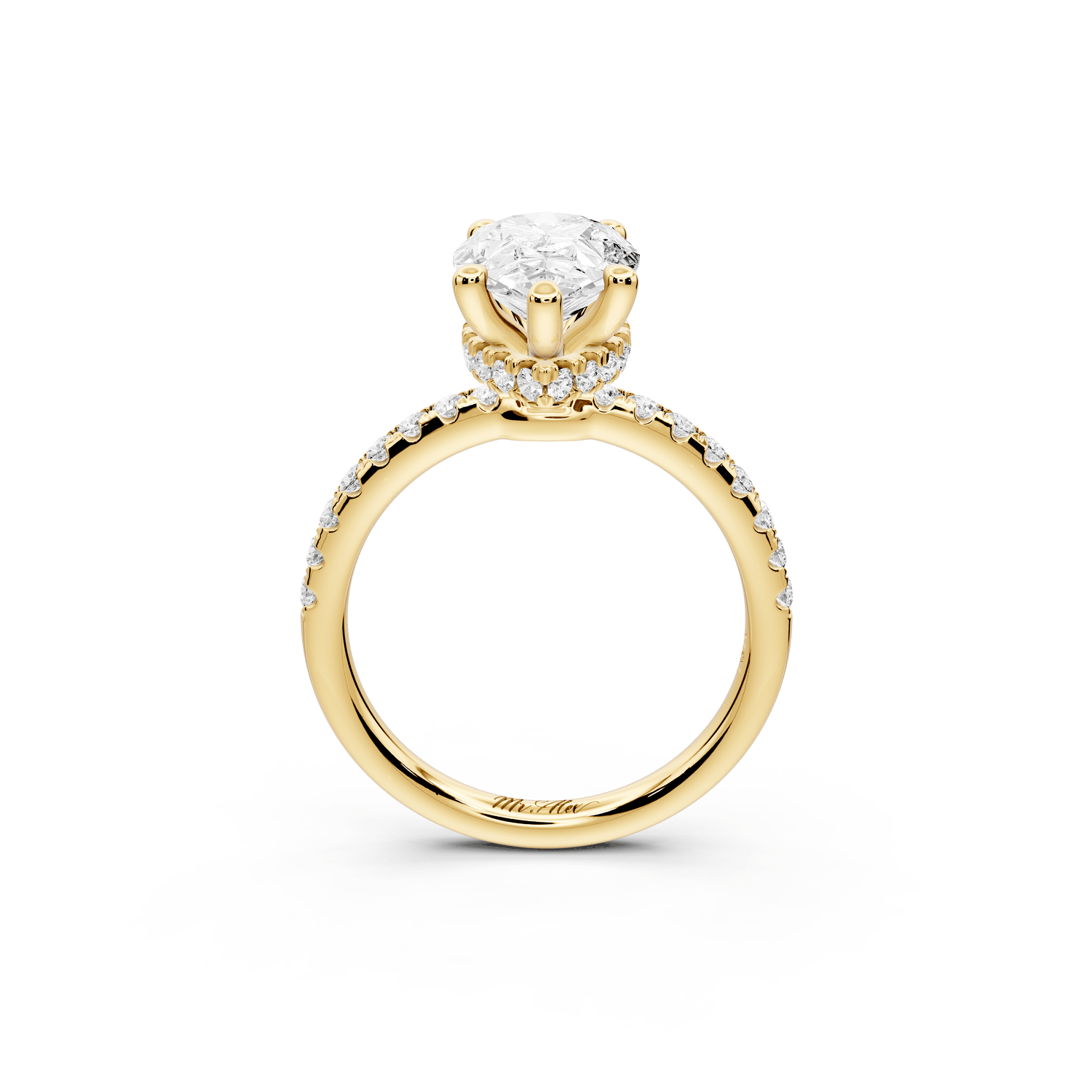 Arina - 2ct 18k yellow gold pear Diamond with a wrap around halo and pavé Engagement ring - Mr. Alex Jewelry