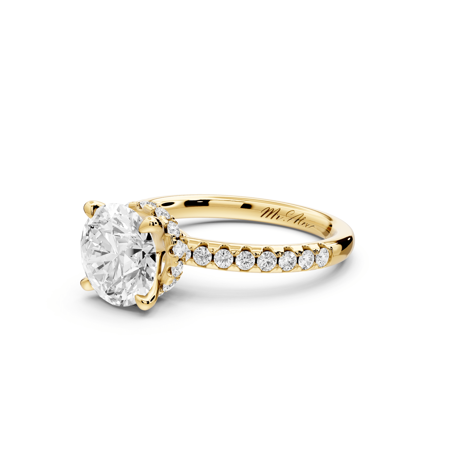 Arina - 2ct 18k yellow gold round Diamond with a wrap around halo and pavé engagment ring - Mr. Alex Jewelry