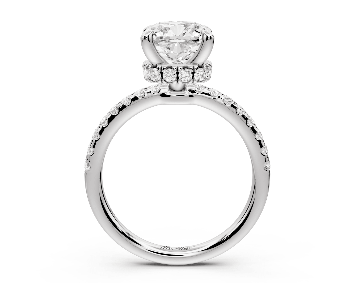 Arina - 2ct platinum cushion Diamond with a wrap around halo and pavé engagement ring - Mr. Alex Jewelry
