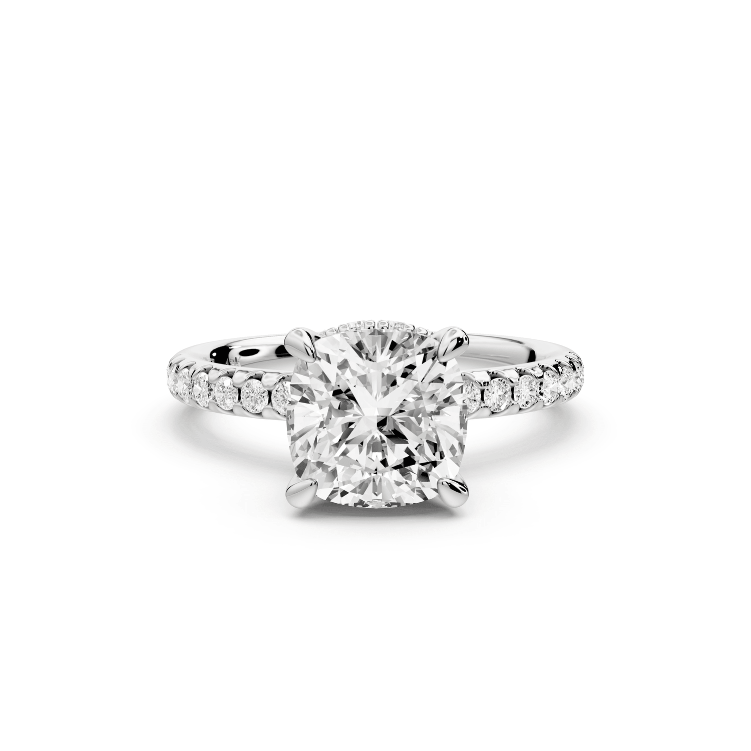 Arina - 2ct platinum cushion Diamond with a wrap around halo and pavé engagement ring - Mr. Alex Jewelry