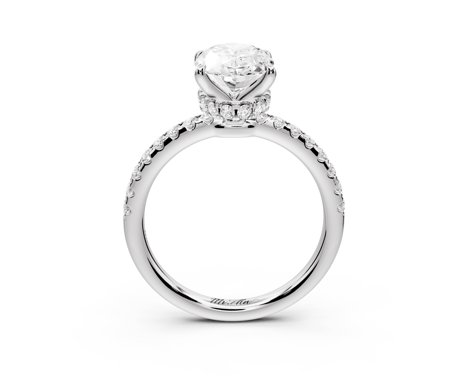 Arina - 2ct platinum oval Diamond with a wrap around halo and pavé Engagement ring - Mr. Alex Jewelry