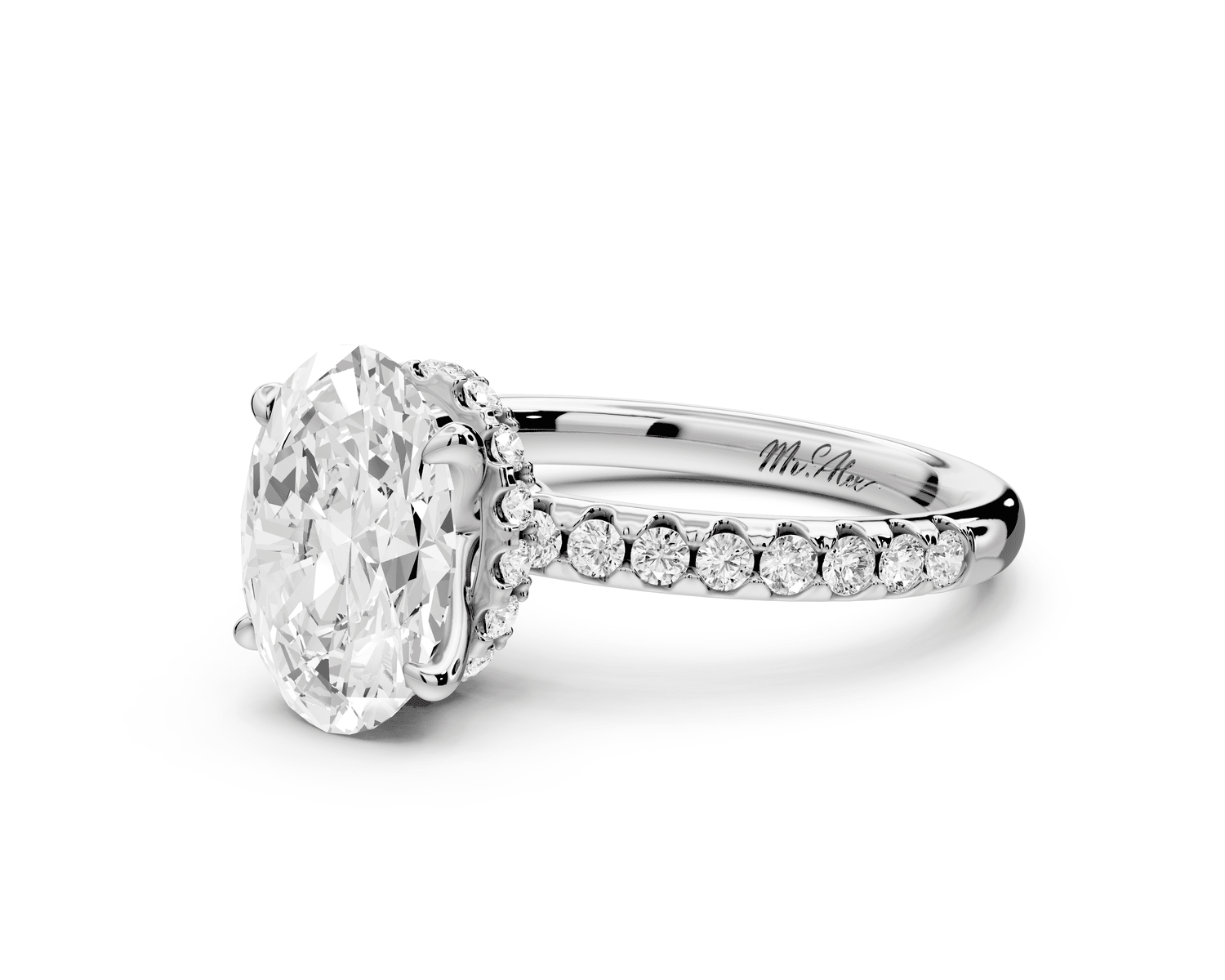 Arina - 2ct platinum oval Diamond with a wrap around halo and pavé Engagement ring - Mr. Alex Jewelry
