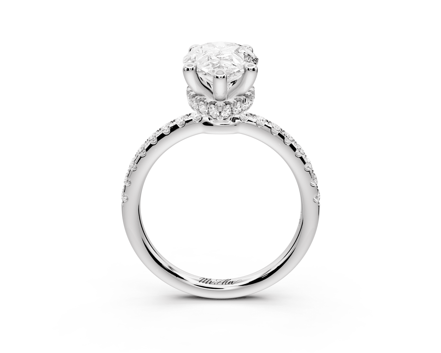 Arina - 2ct platinum pear Diamond with a wrap around halo and pavé Engagement ring - Mr. Alex Jewelry