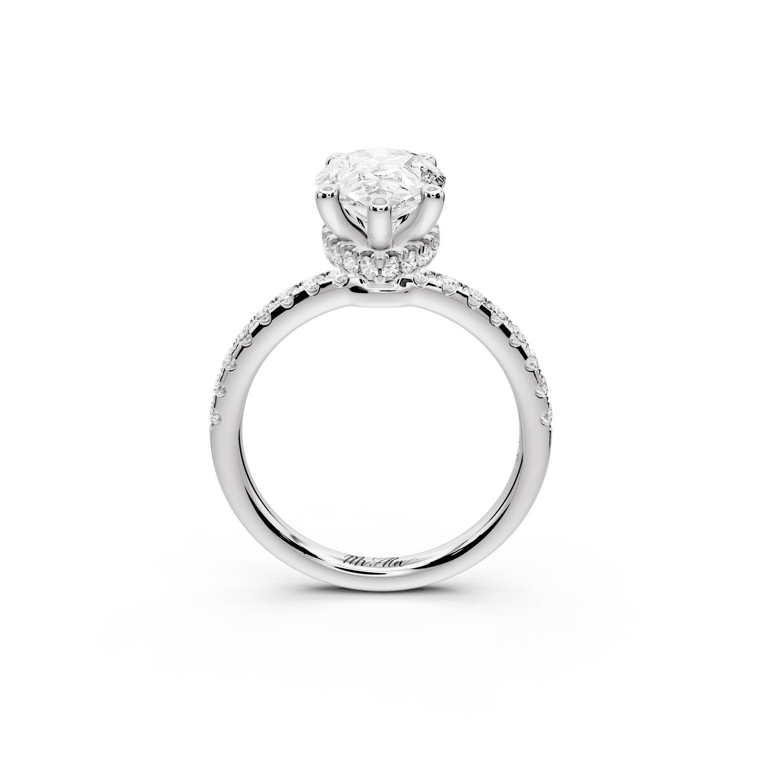 Arina - 2ct platinum pear Diamond with a wrap around halo and pavé Engagement ring - Mr. Alex Jewelry