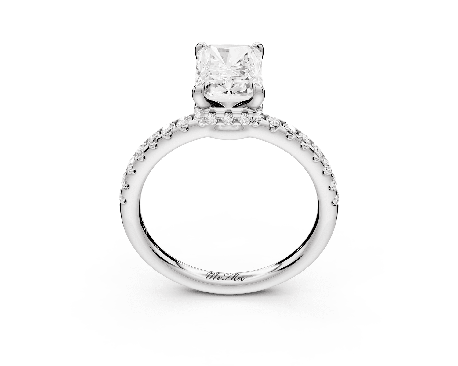 Arina - 2ct platinum radiant Diamond with a wrap around halo and pavé engagement ring - Mr. Alex Jewelry