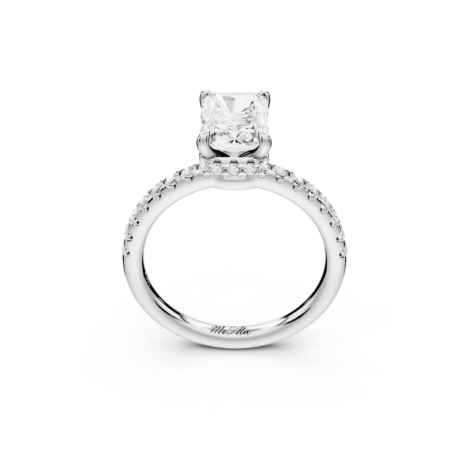 Arina - 2ct platinum radiant Diamond with a wrap around halo and pavé engagement ring - Mr. Alex Jewelry