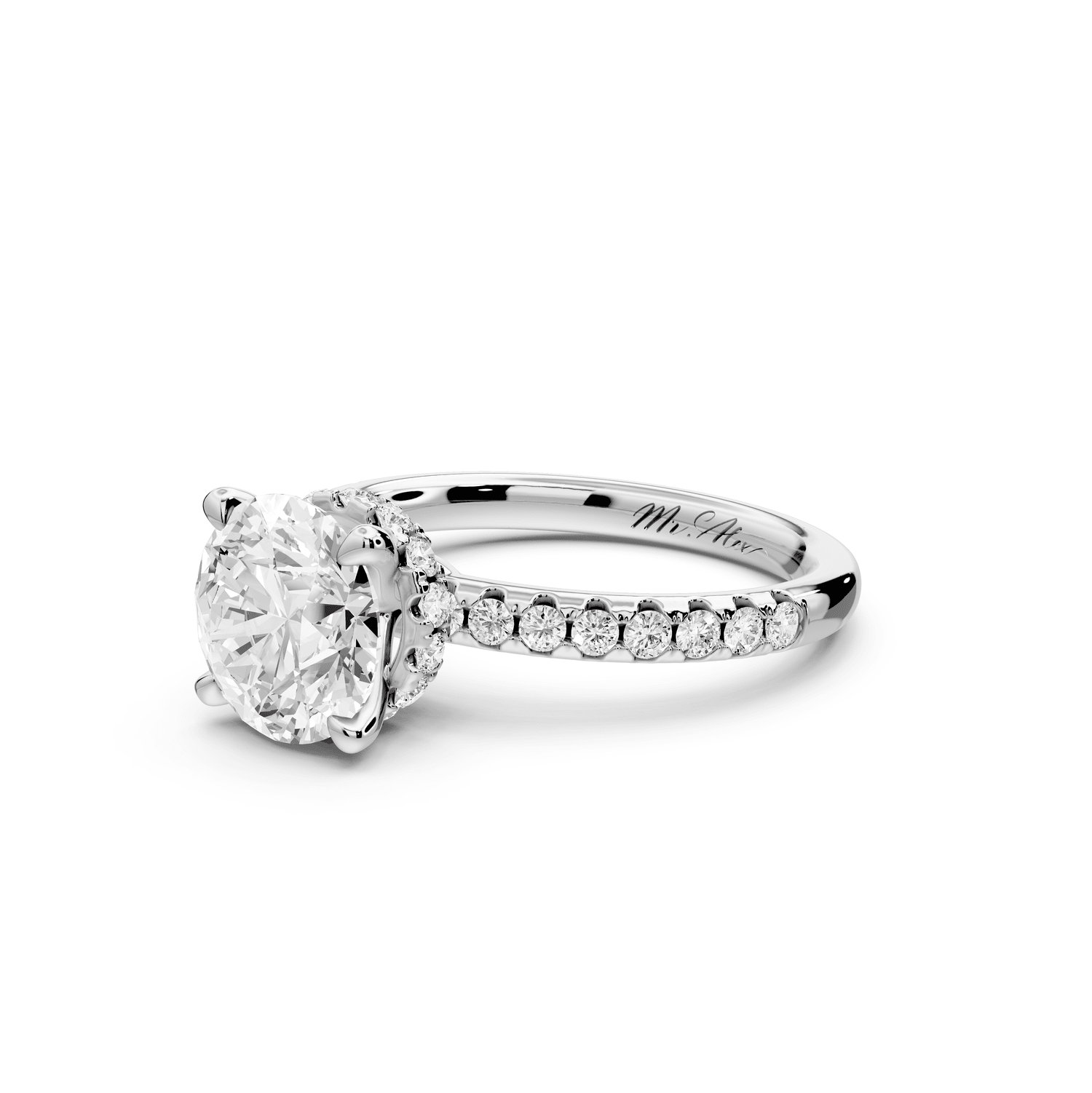 Arina - 2ct platinum round Diamond with a wrap around halo and pavé engagment ring - Mr. Alex Jewelry