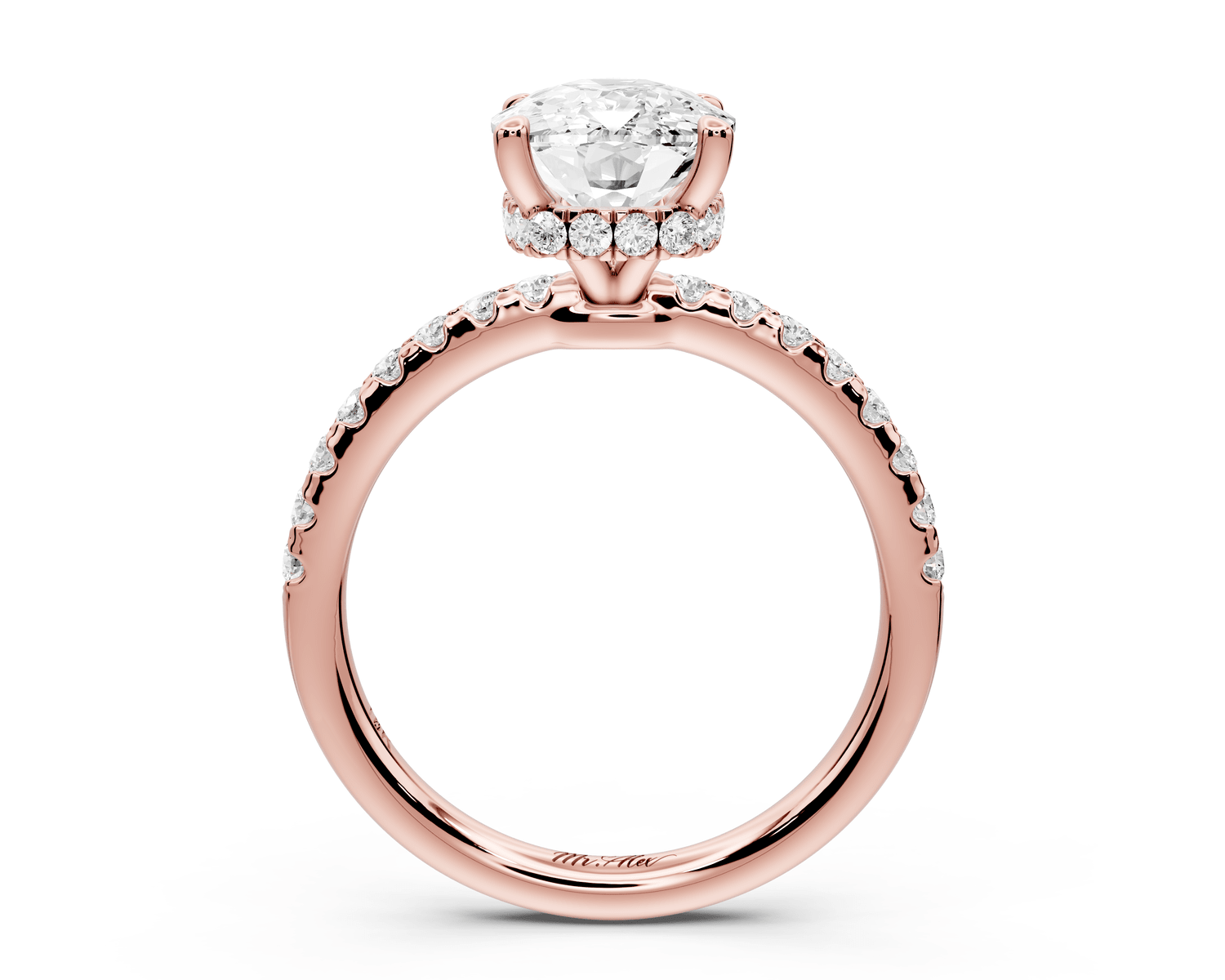 Arina - 3ct 14k rose gold ecushion Diamond with a wrap around halo and pavé engagement ring - Mr. Alex Jewelry