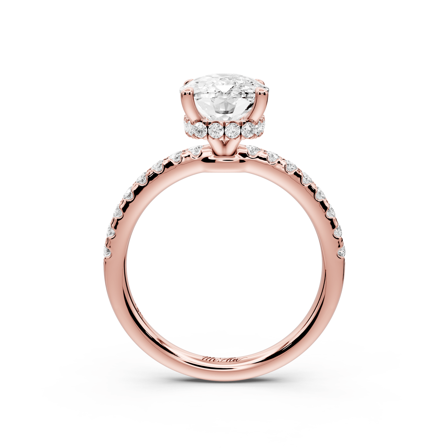Arina - 3ct 14k rose gold ecushion Diamond with a wrap around halo and pavé engagement ring - Mr. Alex Jewelry