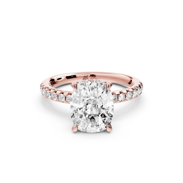 Arina - 3ct 14k rose gold ecushion Diamond with a wrap around halo and pavé engagement ring - Mr. Alex Jewelry