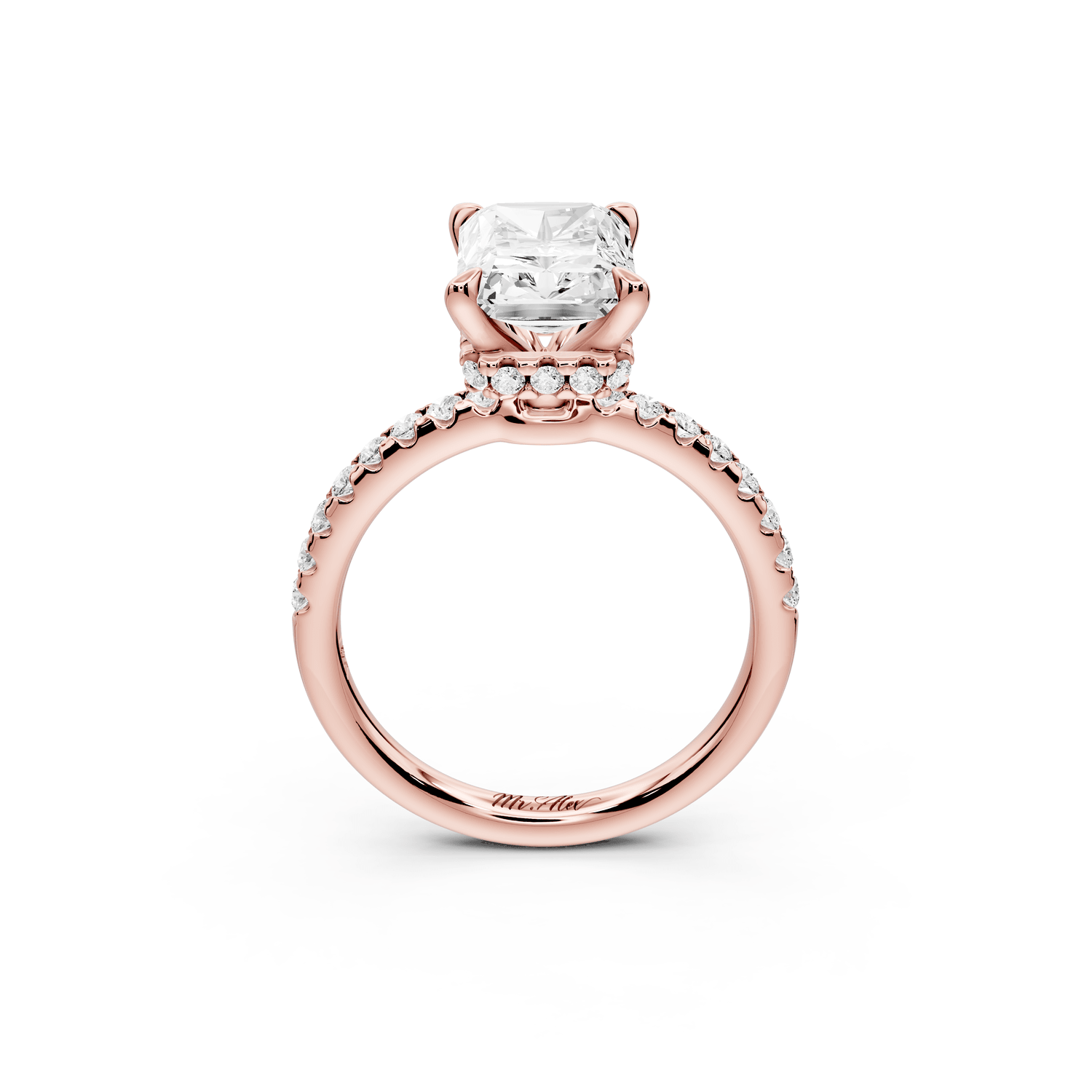 Arina - 3ct 14k rose gold radiant Diamond with a wrap around halo and pavé engagement ring - Mr. Alex Jewelry