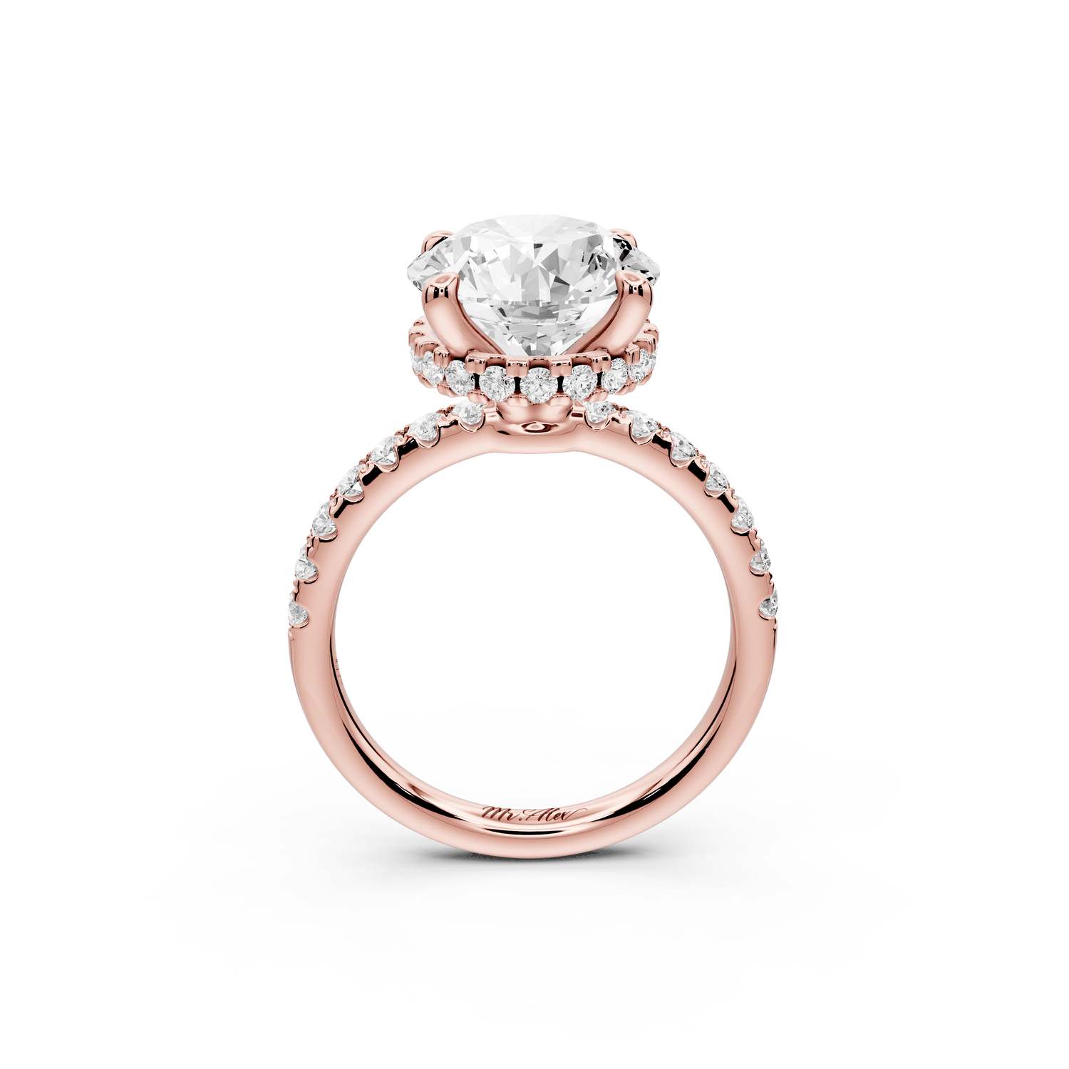 Arina - 3ct 14k rose gold round Diamond with a wrap around halo and pavé engagment ring - Mr. Alex Jewelry