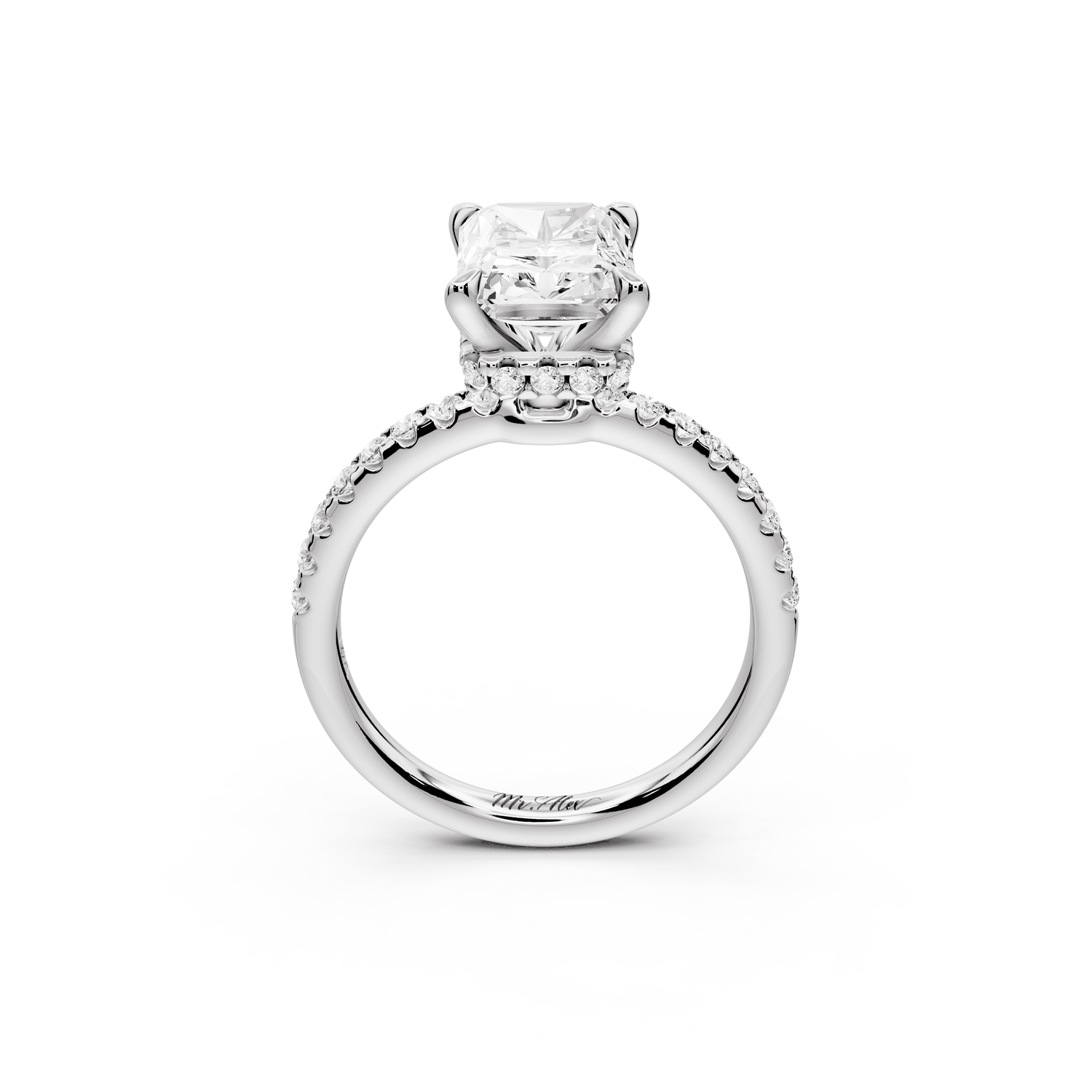 Arina - 3ct 14k white gold radiant Diamond with a wrap around halo and pavé engagement ring - Mr. Alex Jewelry