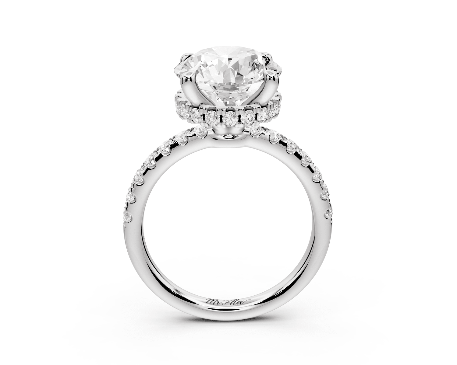 Arina - 3ct 14k white gold round Diamond with a wrap around halo and pavé engagment ring - Mr. Alex Jewelry
