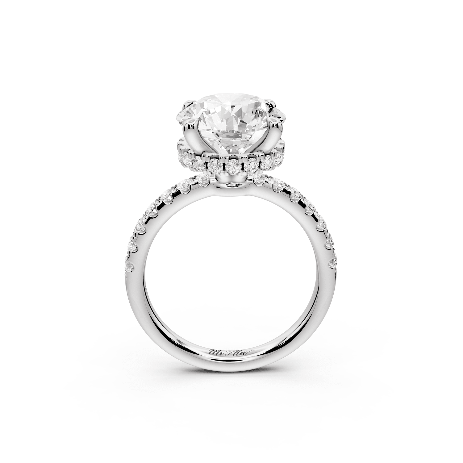 Arina - 3ct 14k white gold round Diamond with a wrap around halo and pavé engagment ring - Mr. Alex Jewelry