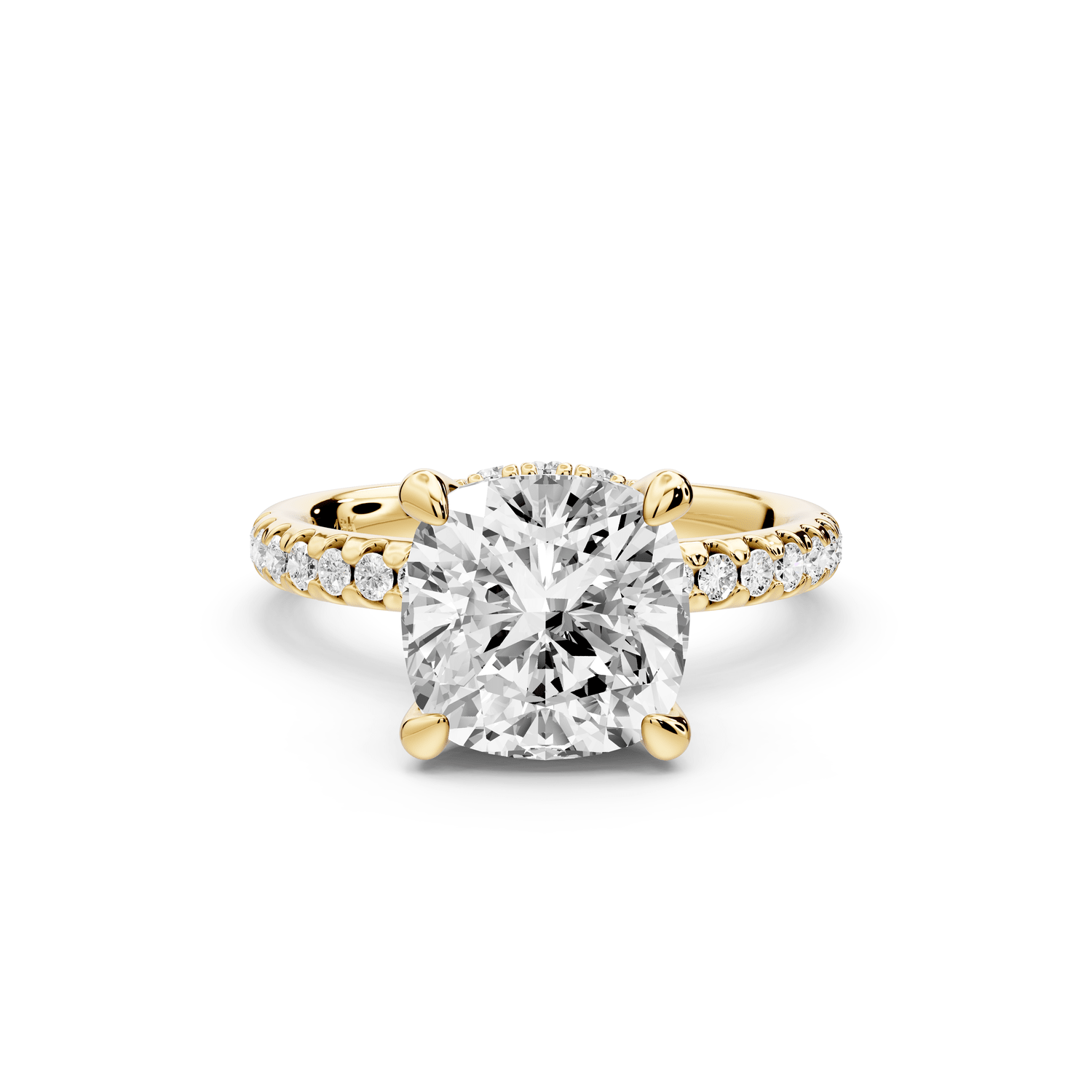 Arina - 3ct 14k yellow gold cushion Diamond with a wrap around halo and pavé engagement ring - Mr. Alex Jewelry