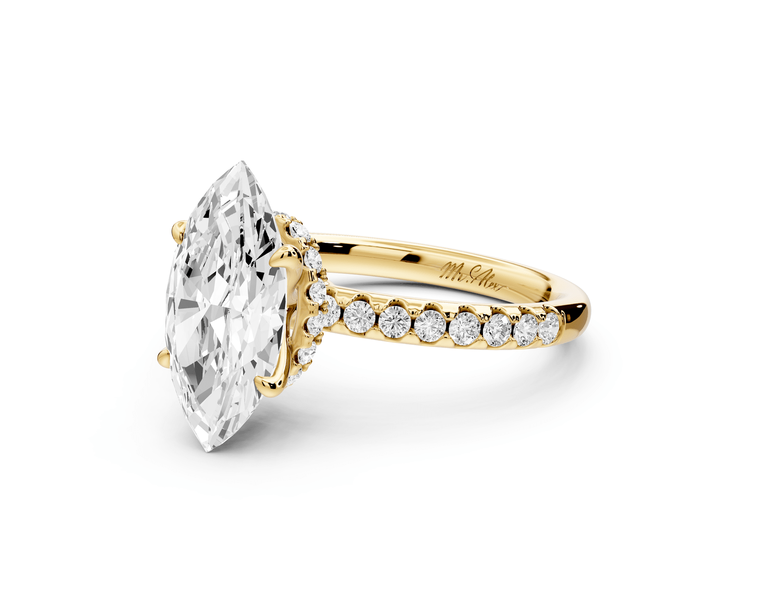 Arina - 3ct 14k yellow gold marquise Diamond with a wrap around halo and pavé engagement ring - Mr. Alex Jewelry