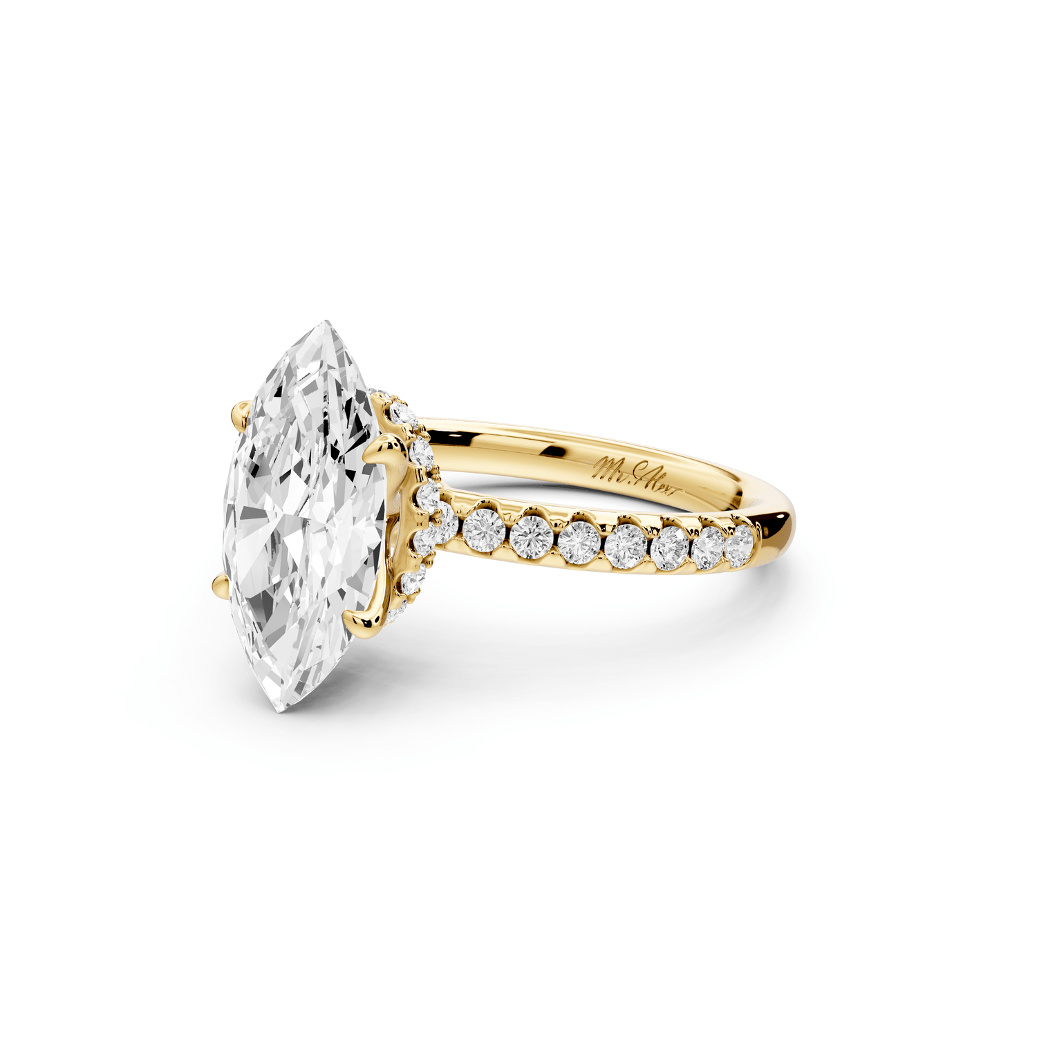 Arina - 3ct 14k yellow gold marquise Diamond with a wrap around halo and pavé engagement ring - Mr. Alex Jewelry
