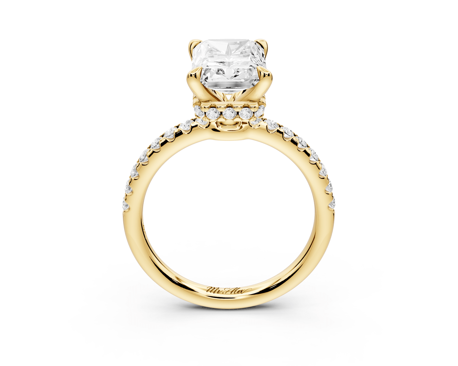 Arina - 3ct 14k yellow gold radiant Diamond with a wrap around halo and pavé engagement ring - Mr. Alex Jewelry