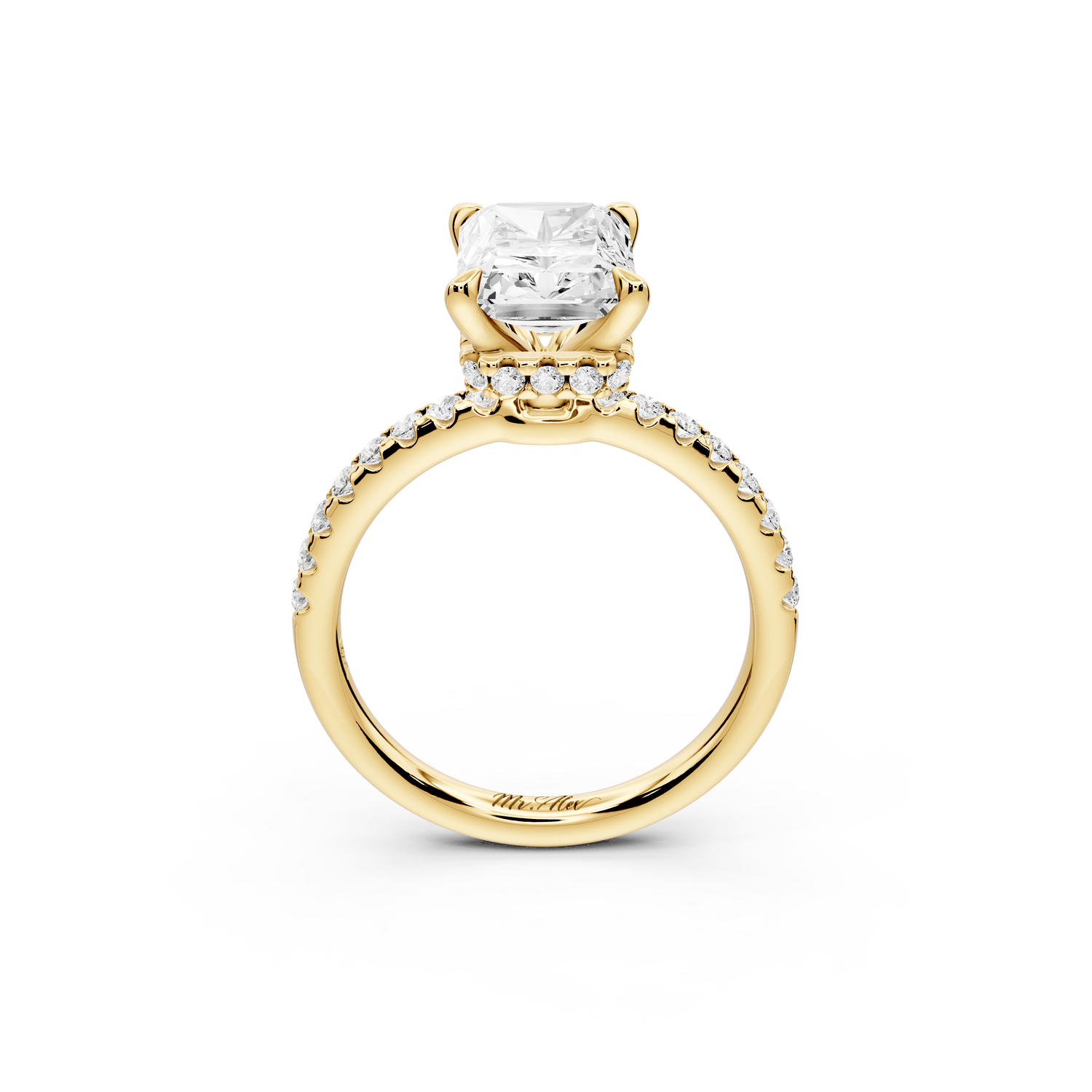 Arina - 3ct 14k yellow gold radiant Diamond with a wrap around halo and pavé engagement ring - Mr. Alex Jewelry