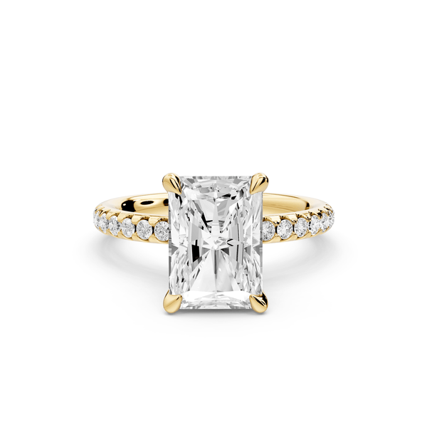 Arina - 3ct 14k yellow gold radiant Diamond with a wrap around halo and pavé engagement ring - Mr. Alex Jewelry