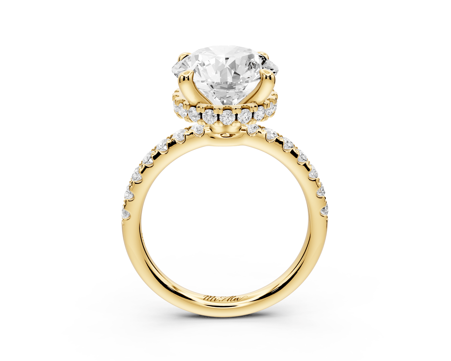 Arina - 3ct 14k yellow gold round Diamond with a wrap around halo and pavé engagment ring - Mr. Alex Jewelry