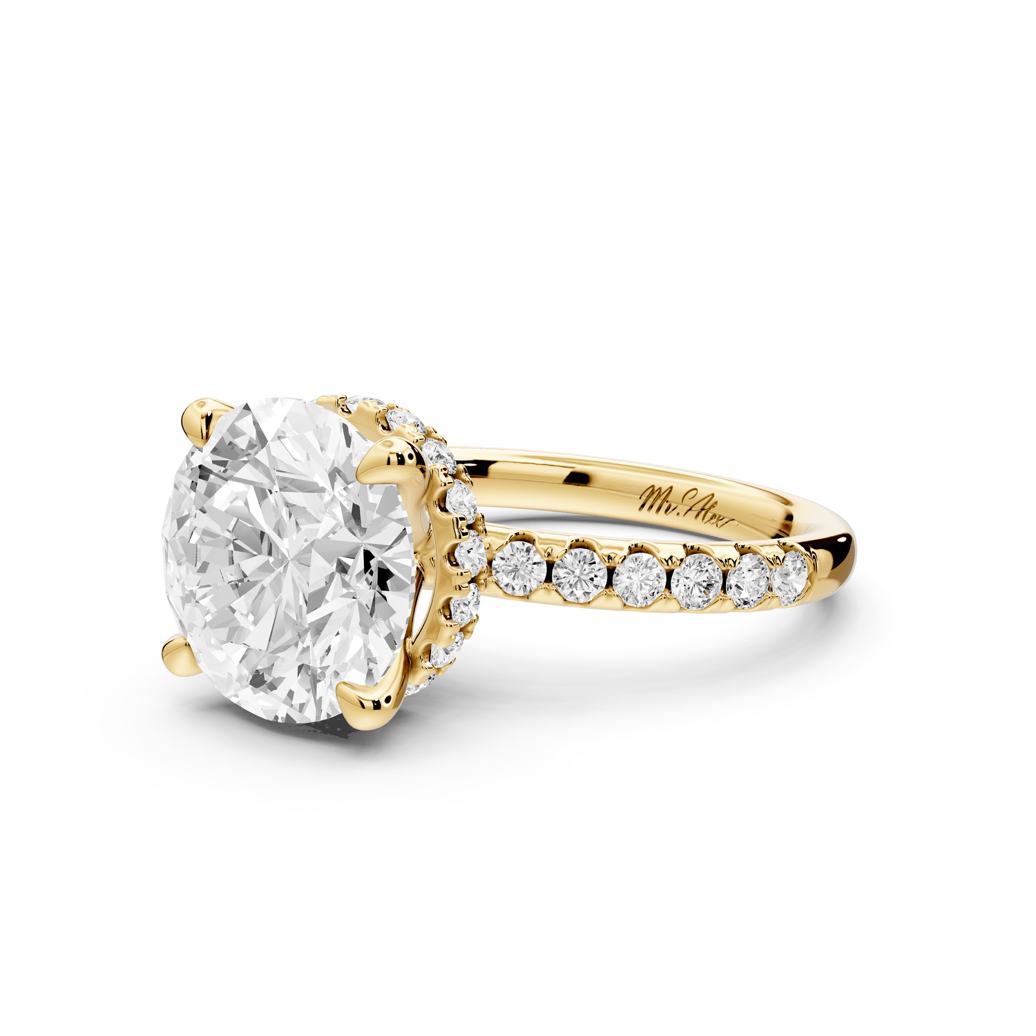 Arina - 3ct 14k yellow gold round Diamond with a wrap around halo and pavé engagment ring - Mr. Alex Jewelry
