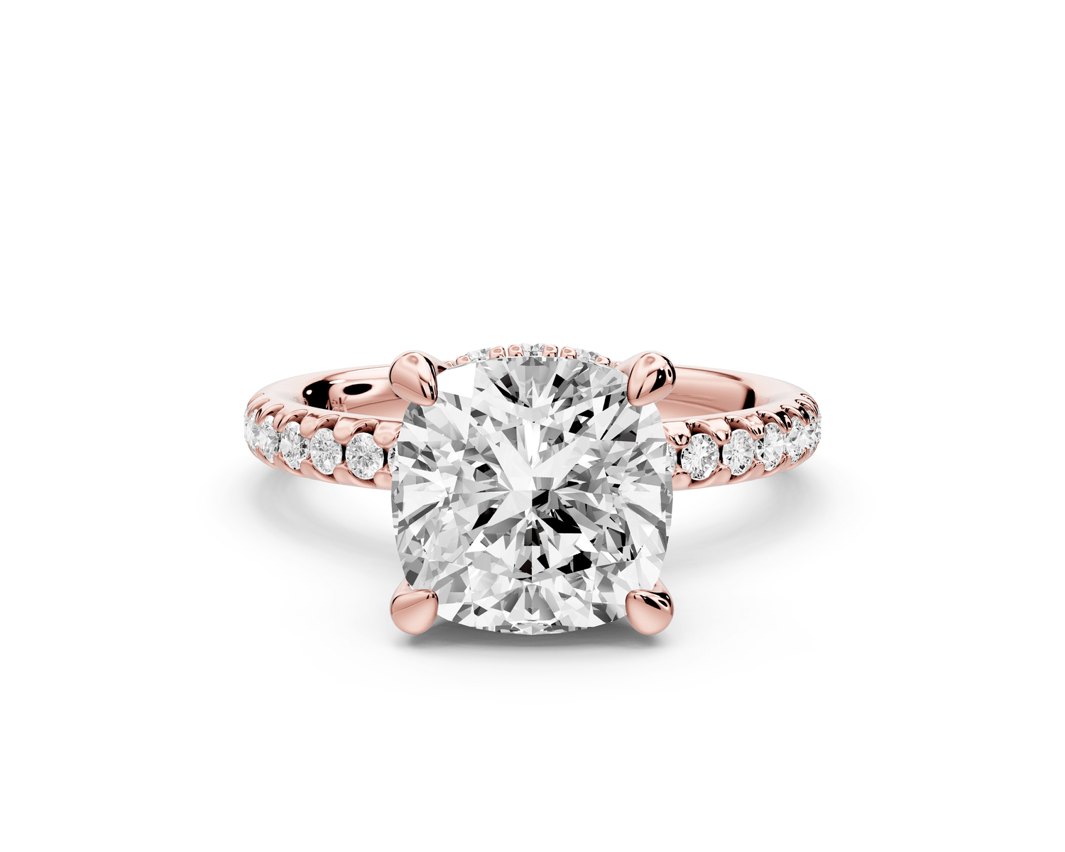 Arina - 3ct 18k rose gold cushion Diamond with a wrap around halo and pavé engagement ring - Mr. Alex Jewelry