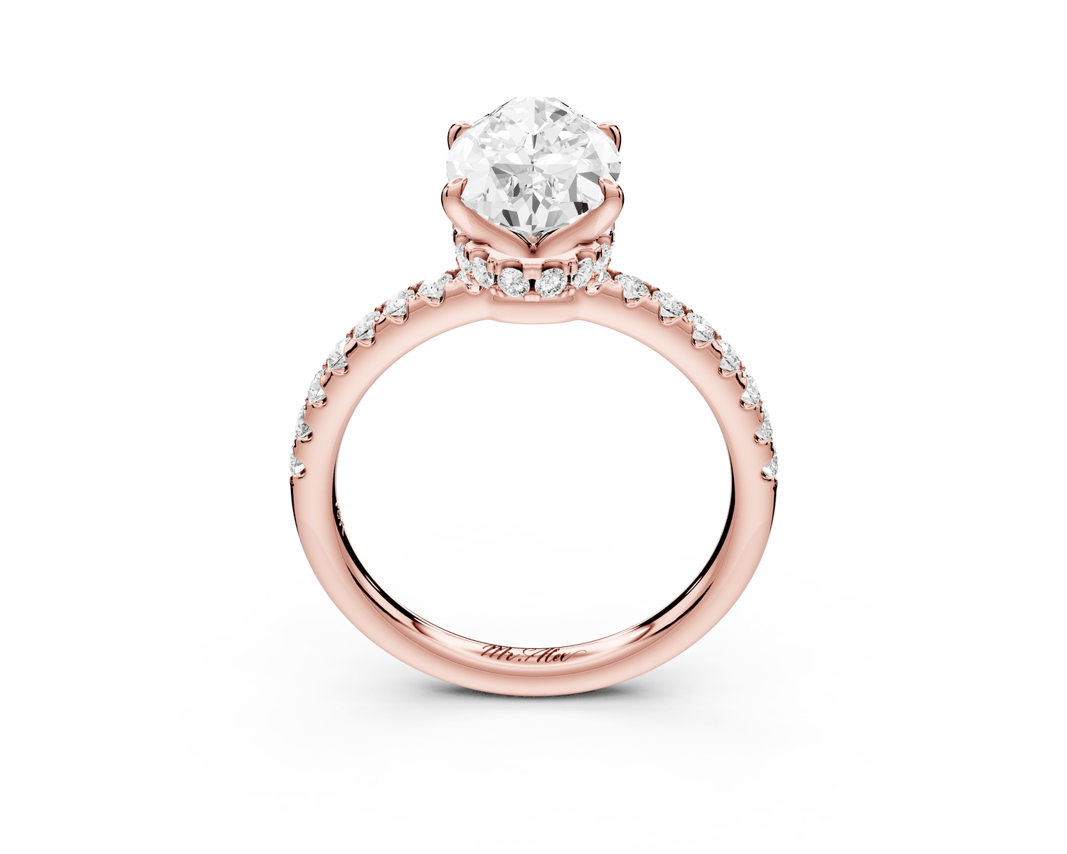 Arina - 3ct 18k rose gold marquise Diamond with a wrap around halo and pavé engagement ring - Mr. Alex Jewelry
