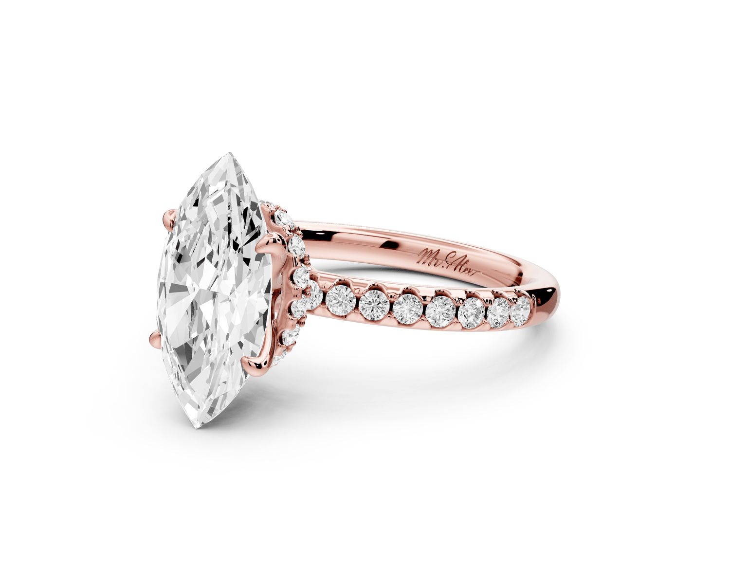 Arina - 3ct 18k rose gold marquise Diamond with a wrap around halo and pavé engagement ring - Mr. Alex Jewelry