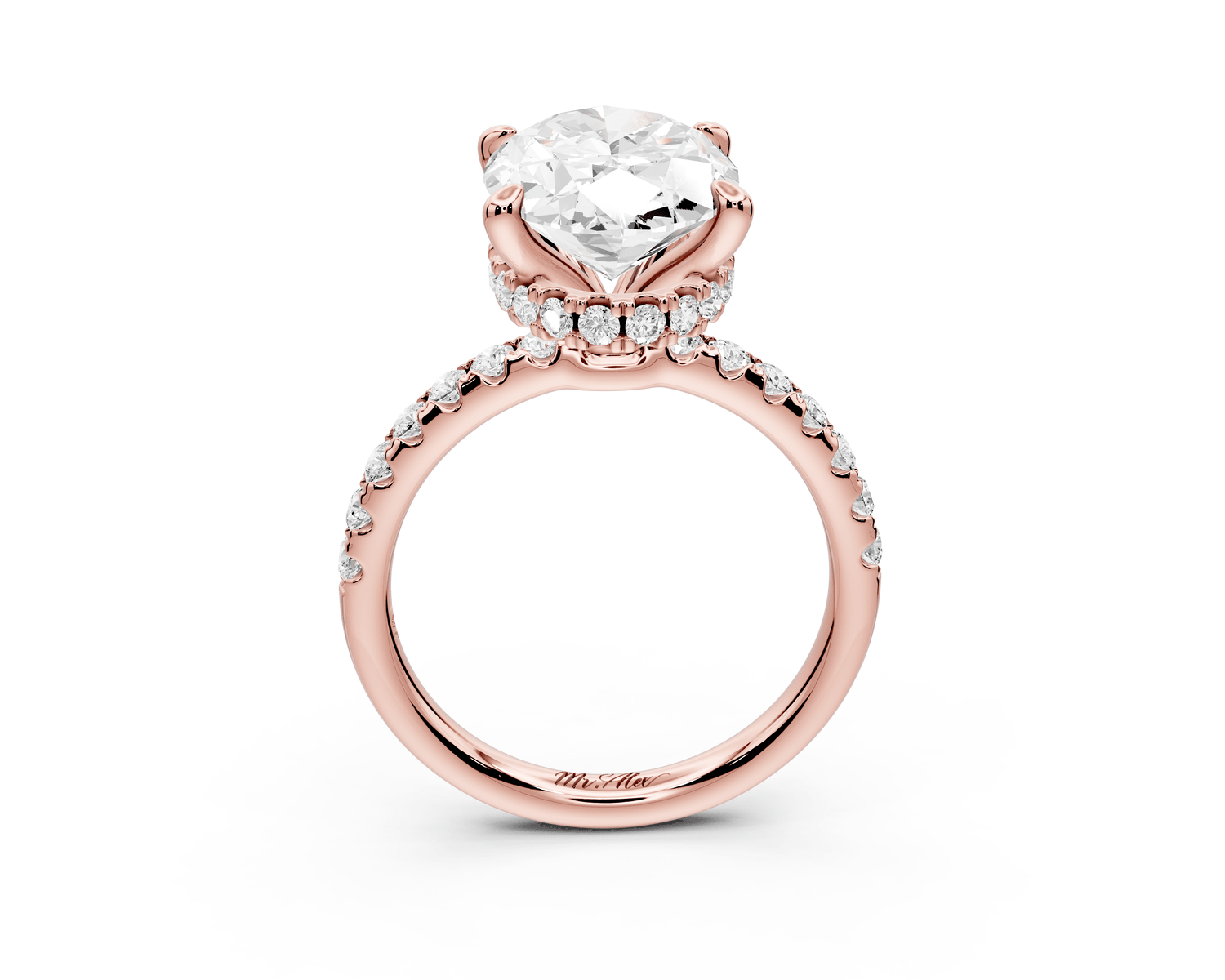 Arina - 3ct 18k rose gold oval Diamond with a wrap around halo and pavé Engagement ring - Mr. Alex Jewelry