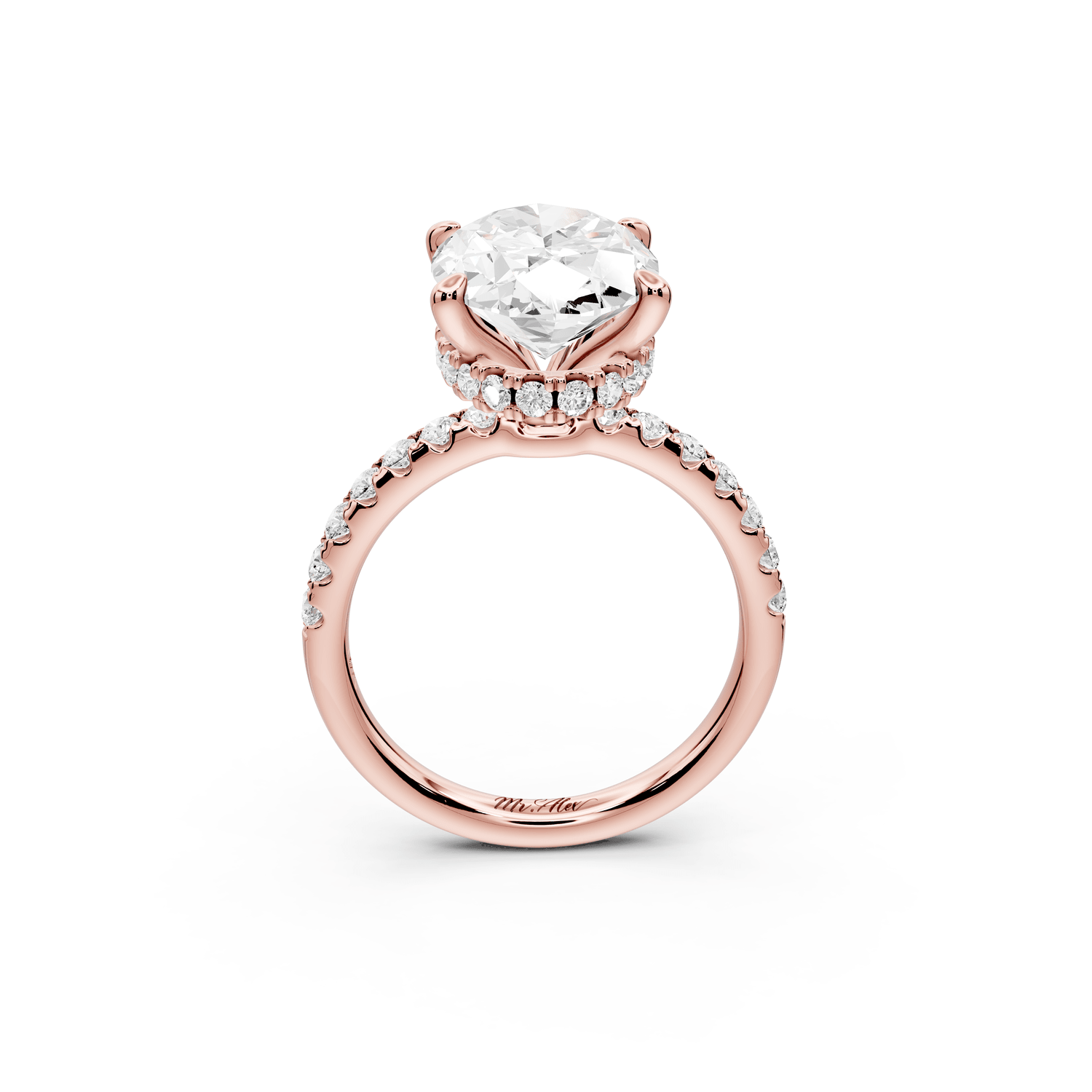 Arina - 3ct 18k rose gold oval Diamond with a wrap around halo and pavé Engagement ring - Mr. Alex Jewelry