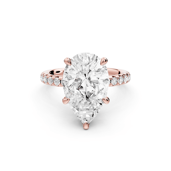 Arina - 3ct 18k rose gold pear Diamond with a wrap around halo and pavé Engagement ring - Mr. Alex Jewelry