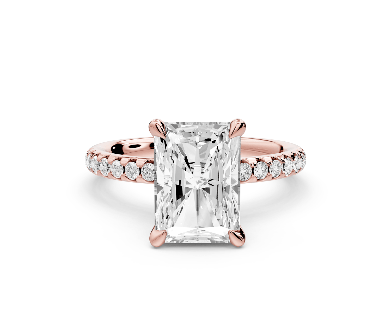Arina - 3ct 18k rose gold radiant Diamond with a wrap around halo and pavé engagement ring - Mr. Alex Jewelry