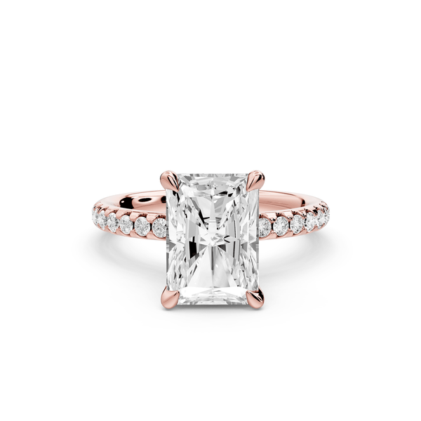 Arina - 3ct 18k rose gold radiant Diamond with a wrap around halo and pavé engagement ring - Mr. Alex Jewelry