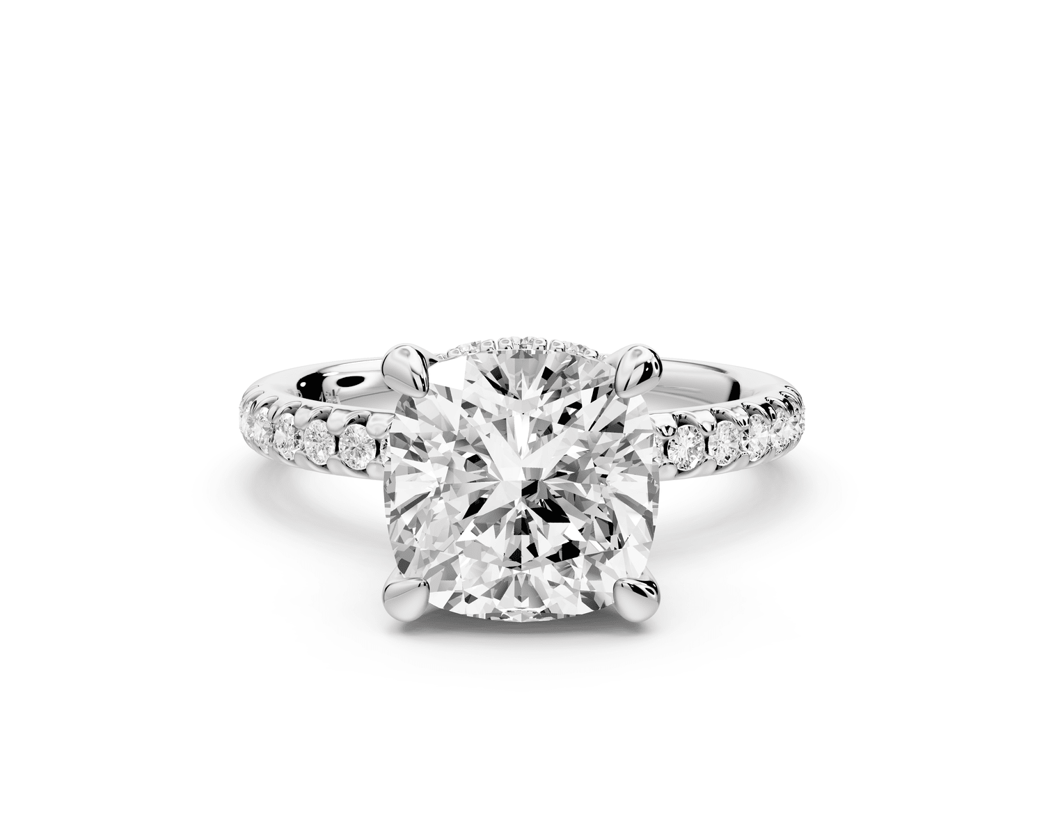 Arina - 3ct 18k white gold cushion Diamond with a wrap around halo and pavé engagement ring - Mr. Alex Jewelry