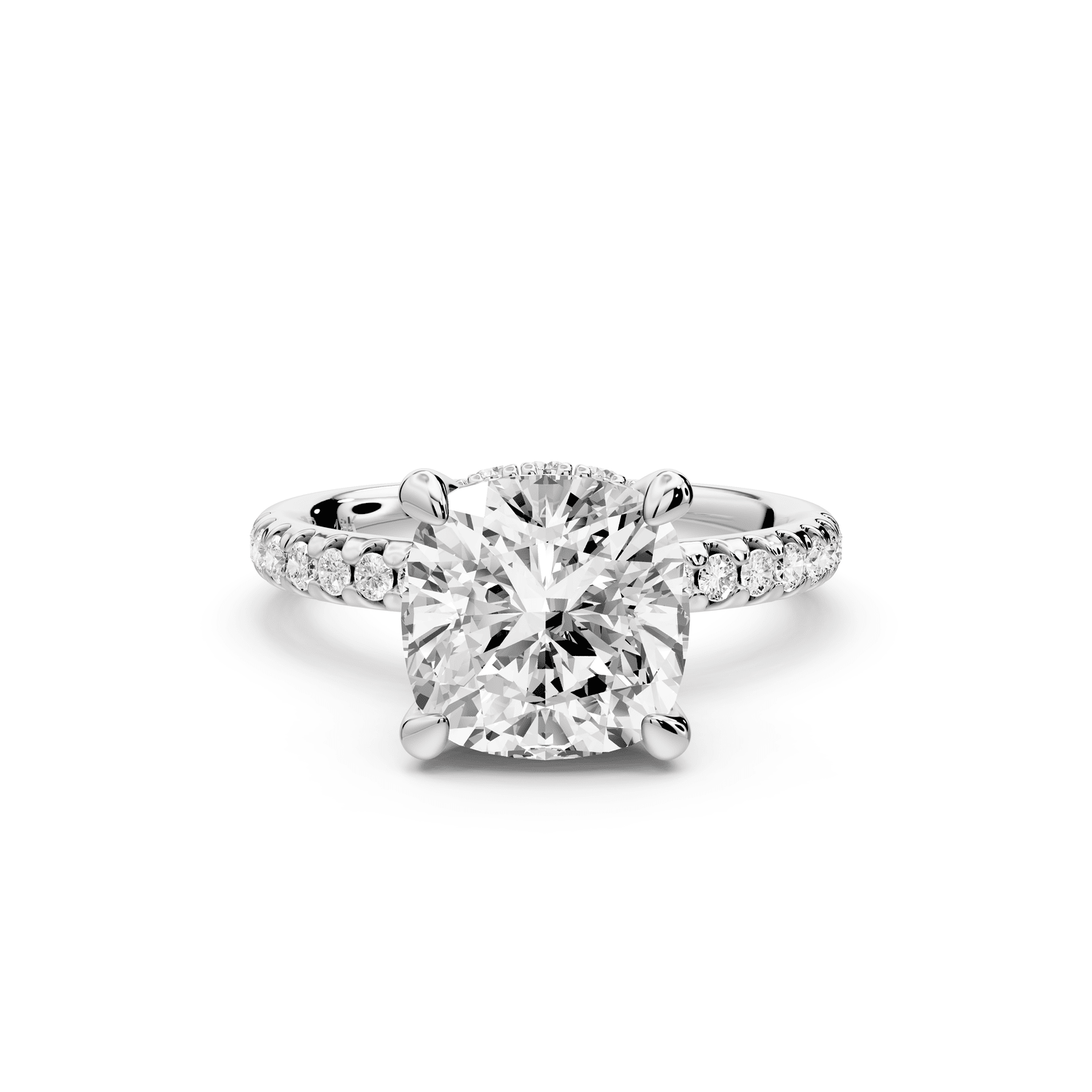 Arina - 3ct 18k white gold cushion Diamond with a wrap around halo and pavé engagement ring - Mr. Alex Jewelry