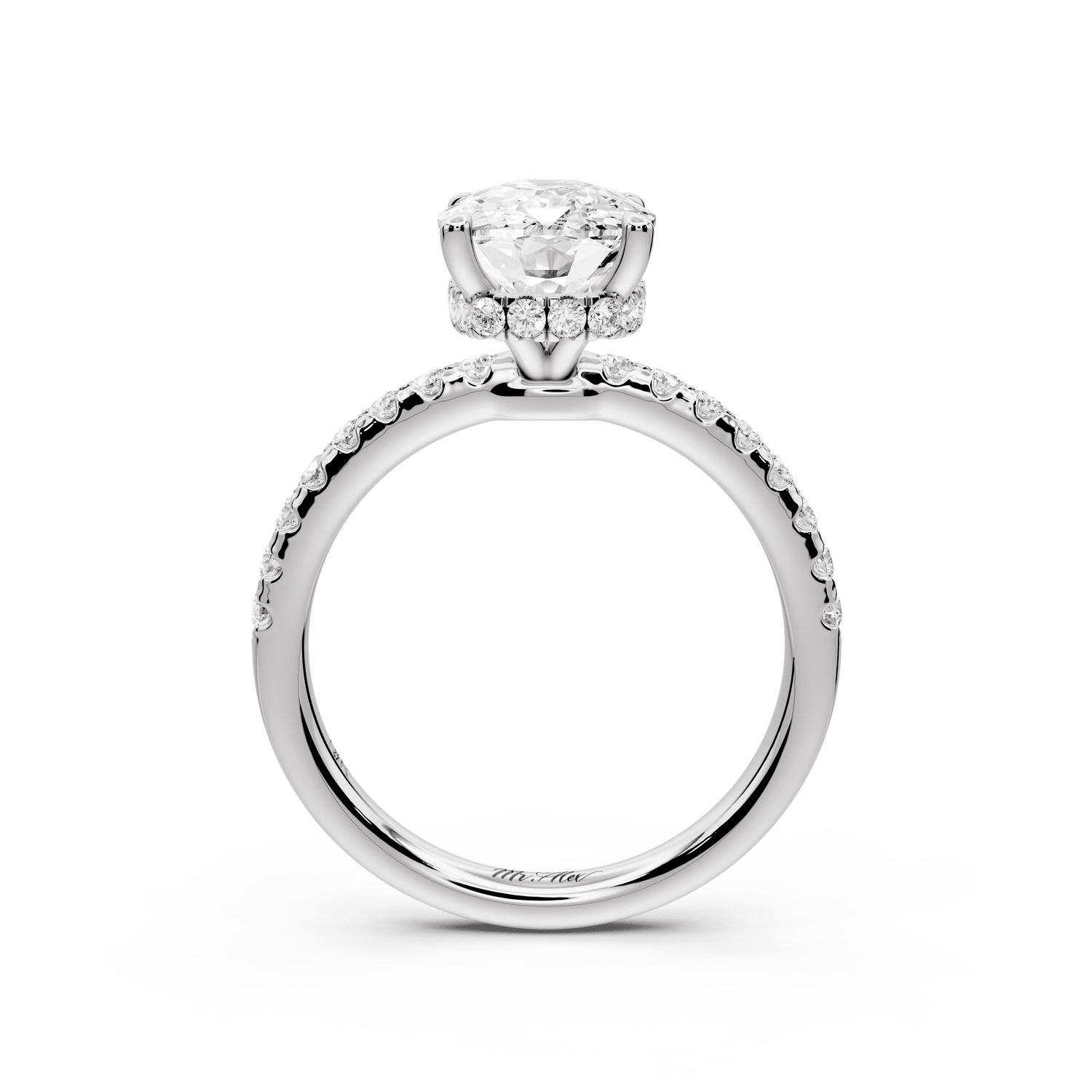 Arina - 3ct 18k white gold ecushion Diamond with a wrap around halo and pavé engagement ring - Mr. Alex Jewelry