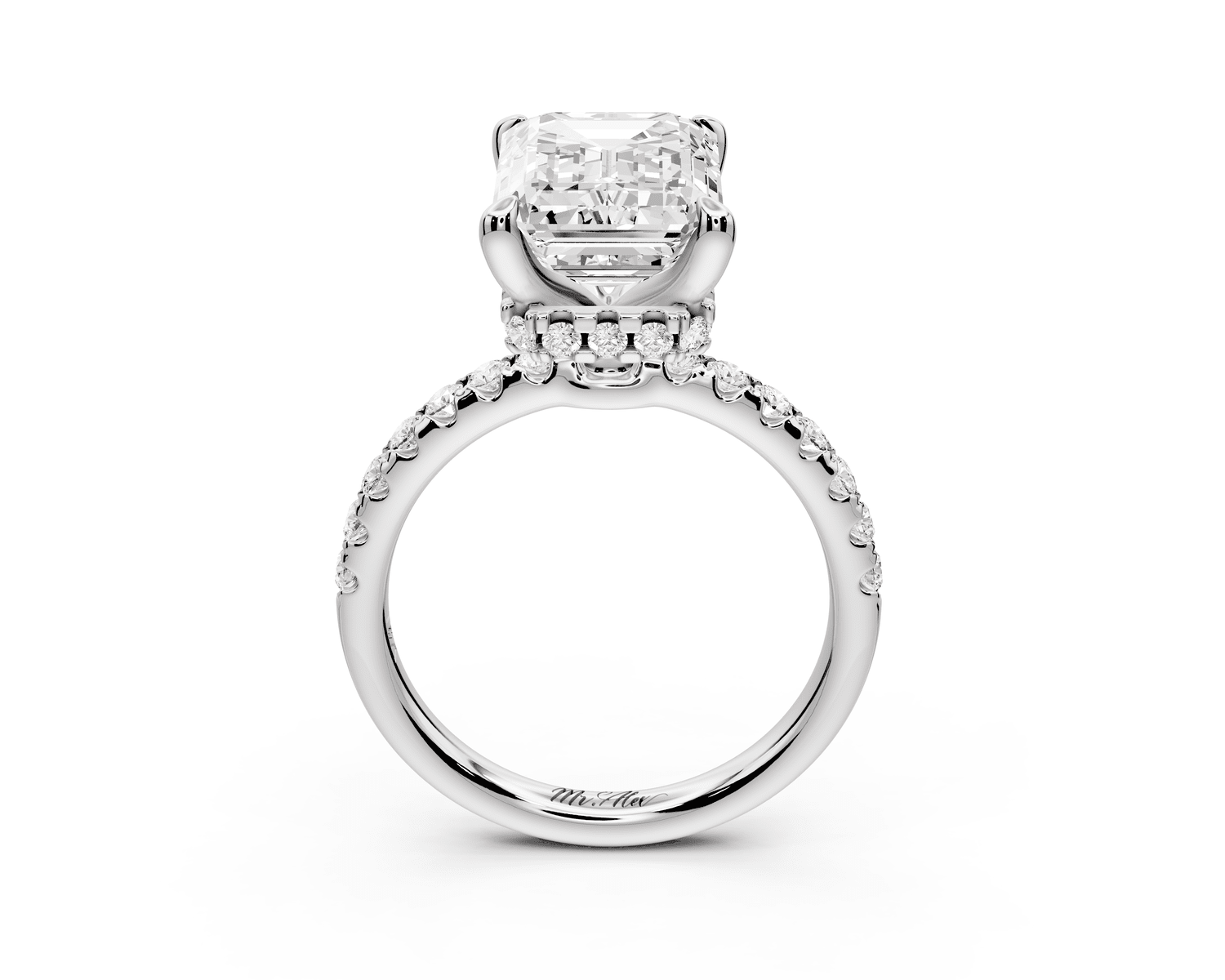 Arina - 3ct 18k white gold emerald Diamond with a wrap around halo and pavé Engagement ring - Mr. Alex Jewelry