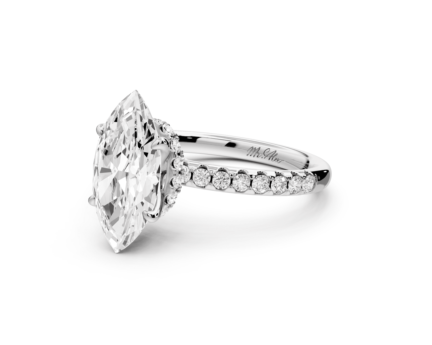 Arina - 3ct 18k white gold marquise Diamond with a wrap around halo and pavé engagement ring - Mr. Alex Jewelry